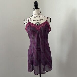 Victoria's Secret Purple Script Print Slip Chemise Lingerie Nightgown Size L